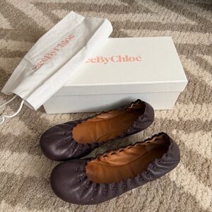 See by Chloé Jane Leather Dark Purple Ballet Flats Size 38 (US 7.5)